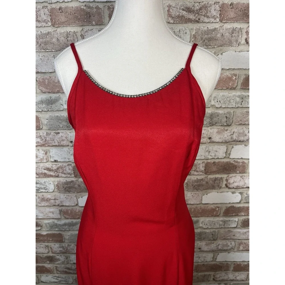 Vintage 1990's Jessica McClintock Red Prom Gown Rhinestone Neckline Sz 9/10‎